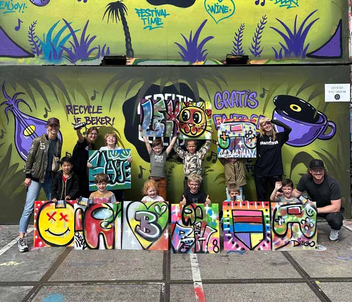 Children having fun at a graffiti birthday party